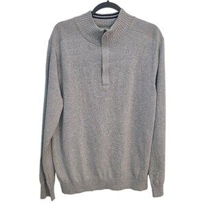 Banana Republic Mens XL Gray Stripe Mock Neck 1/4 Zip Sweater Knit Preppy Casual